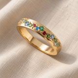 Anel rotativo elegante bicolor em dourado e prateado