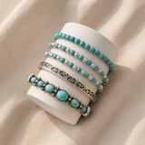 Conjunto de pulseiras boémias com elegantes contas turquesa