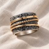 Anel elegante de estilo antigo em combinação dourado-prateado