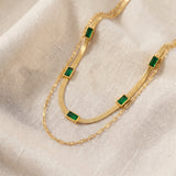 Colar retro elegante de duas camadas Sorella com pedra preciosa | Cor dourada