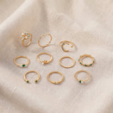Conjunto de 10 anéis boémios dourados