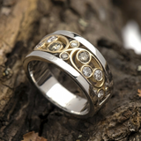 Anel vintage elegante dourado e prateado Hera, com zircões cintilantes
