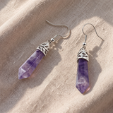 Brincos pendentes elegantes com ametista de cristal cintilante