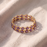 Elegante pulseira tennis dourada com ametista