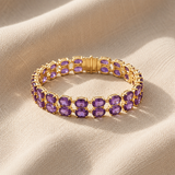 Pulseira elegante tennis dourada com ametista