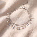 Pulseira elegante para o tornozelo Infinity com pérolas e estrelas em prateado