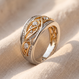 Anel elegante dourado e prateado em forma de argola