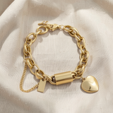 Pulseira elegante de dourado maciço com motivo de coração