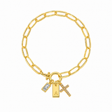 Pulseira Medalha com Inicial e Cruz